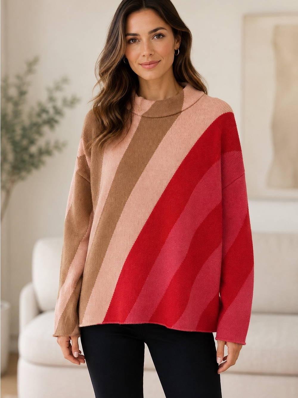 Liz Claiborne Colorblock Mock Neck Sweater Women’s Large
